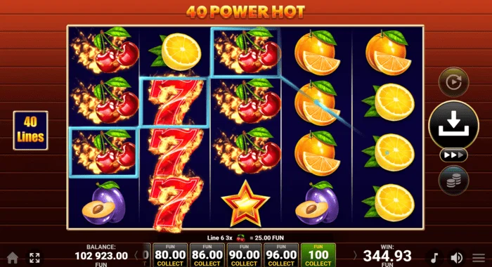 Základná hra 40 Power Hot Coin Boost – výhra