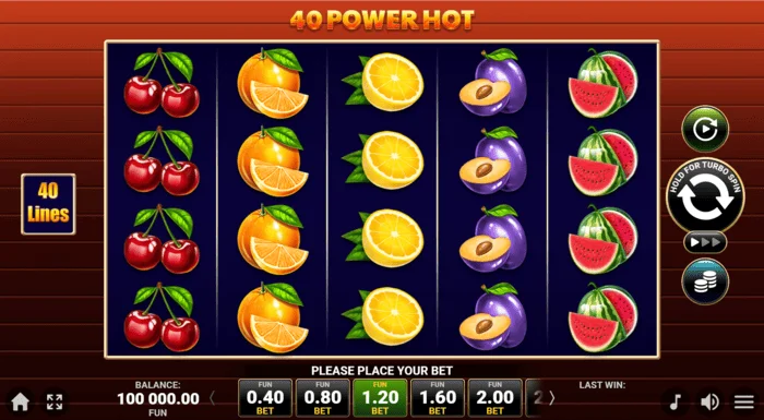 Hra 40 Power Hot Coin Boost – obrazovka hry